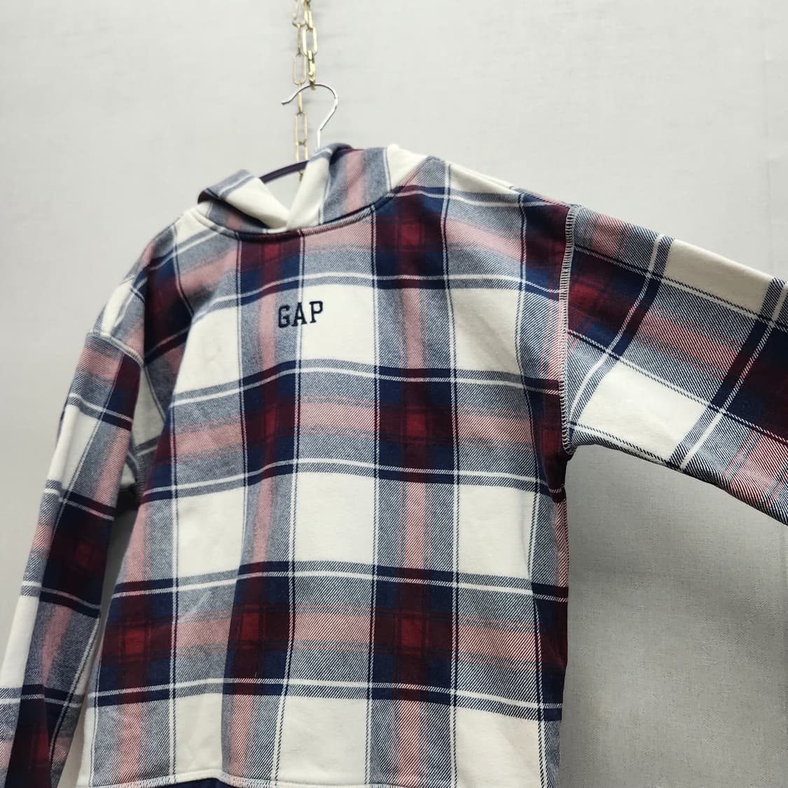 GAP 갭 미들로고 격자패턴 후드티 M 상품이미지3
