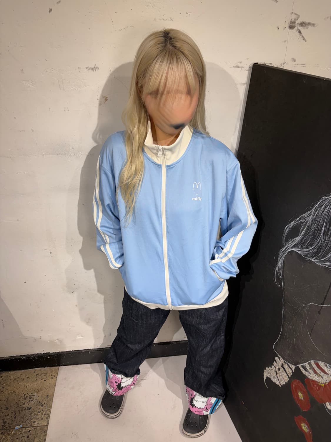 JPN 일본 빈티지 miffy 화이트 스카이 블루 소라색 져지 M 상품이미지6