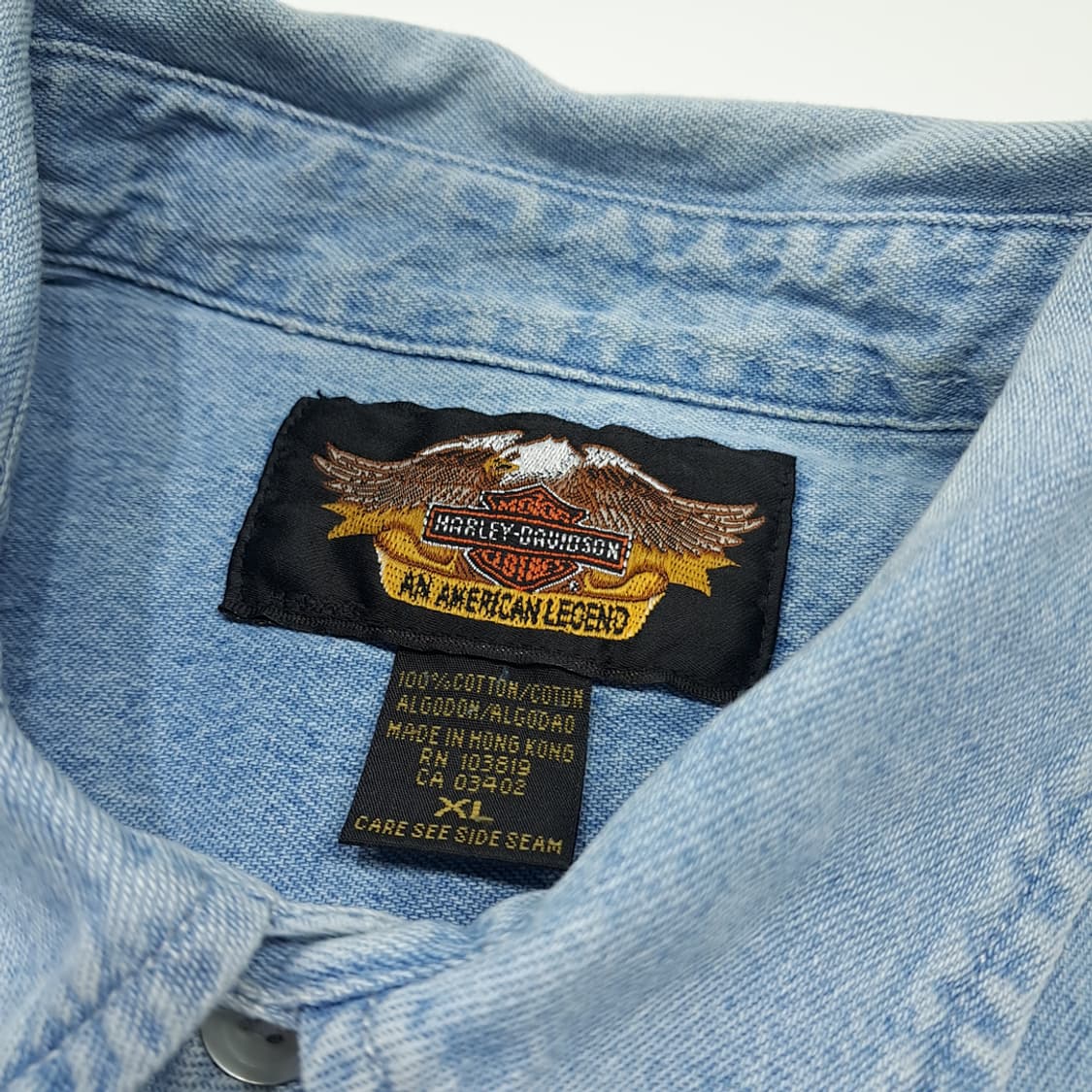 CL391 XL 할리데이비슨 00s 홍콩판 코튼 로고자수 데님셔츠 상품이미지3