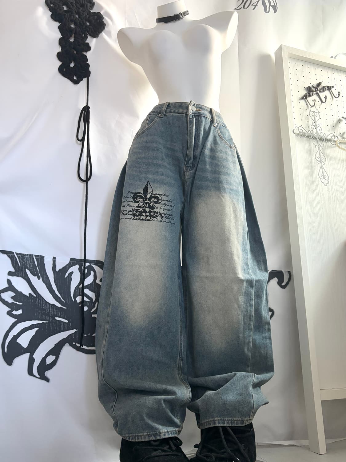 • denim hurt printed wide pants  상품이미지1