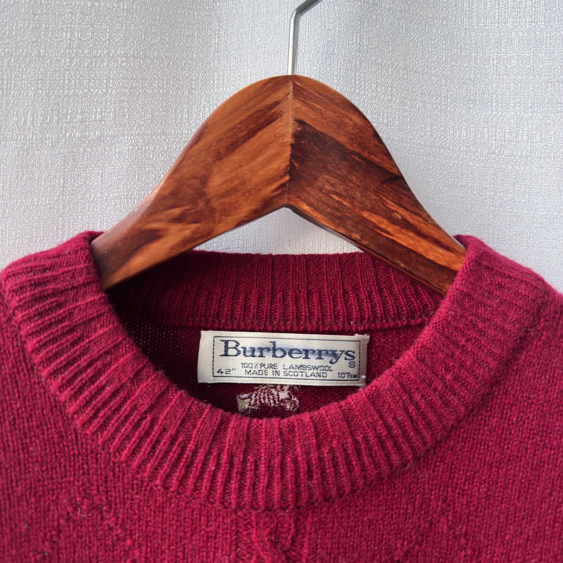 버버리 90s 골프맨 아가일 퓨어 램스울 니트 버건디 42사이즈 상품이미지4