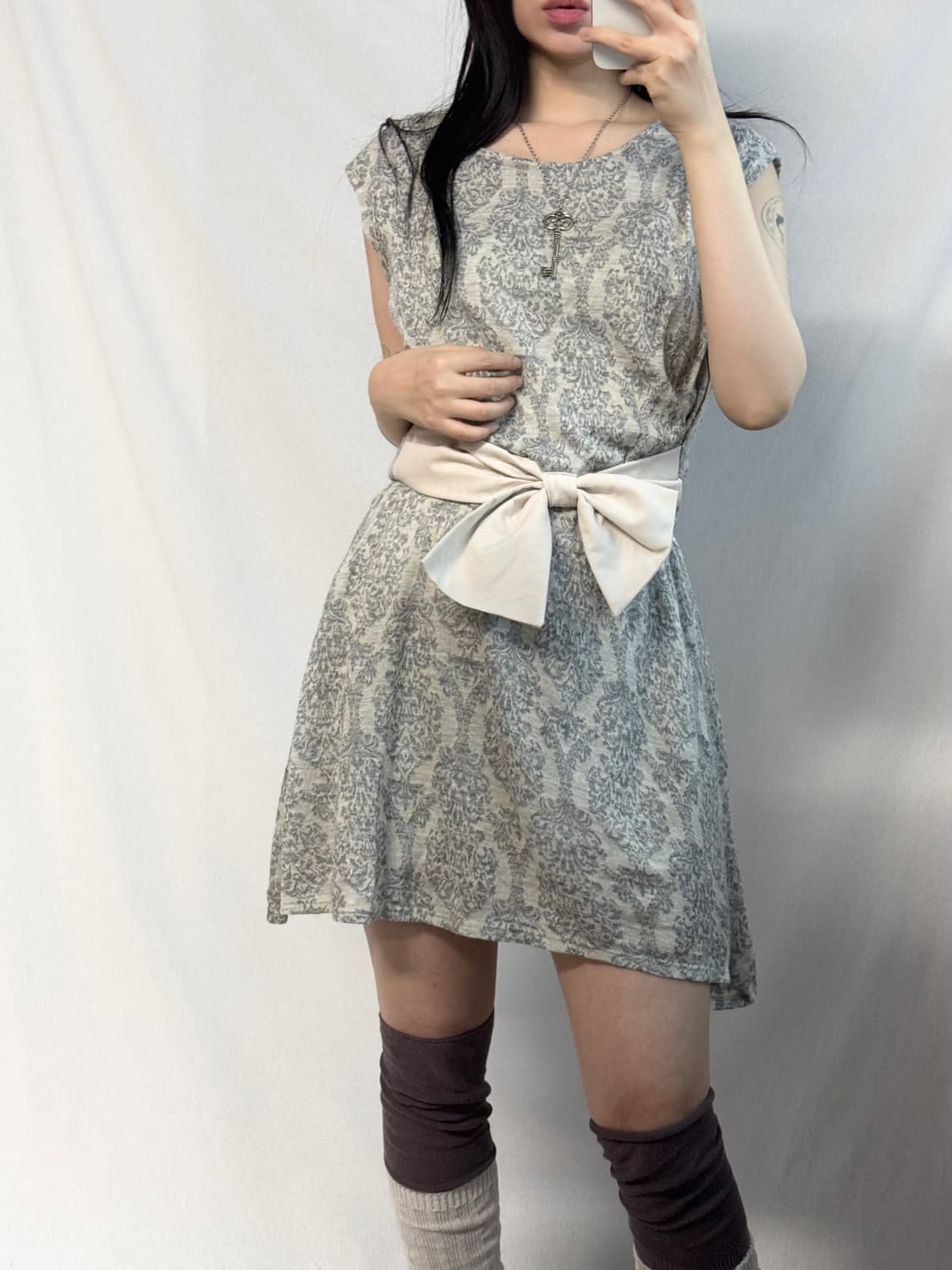 리본 웨이스트 레이스 니트 원피스 2pcs SET 상품이미지5