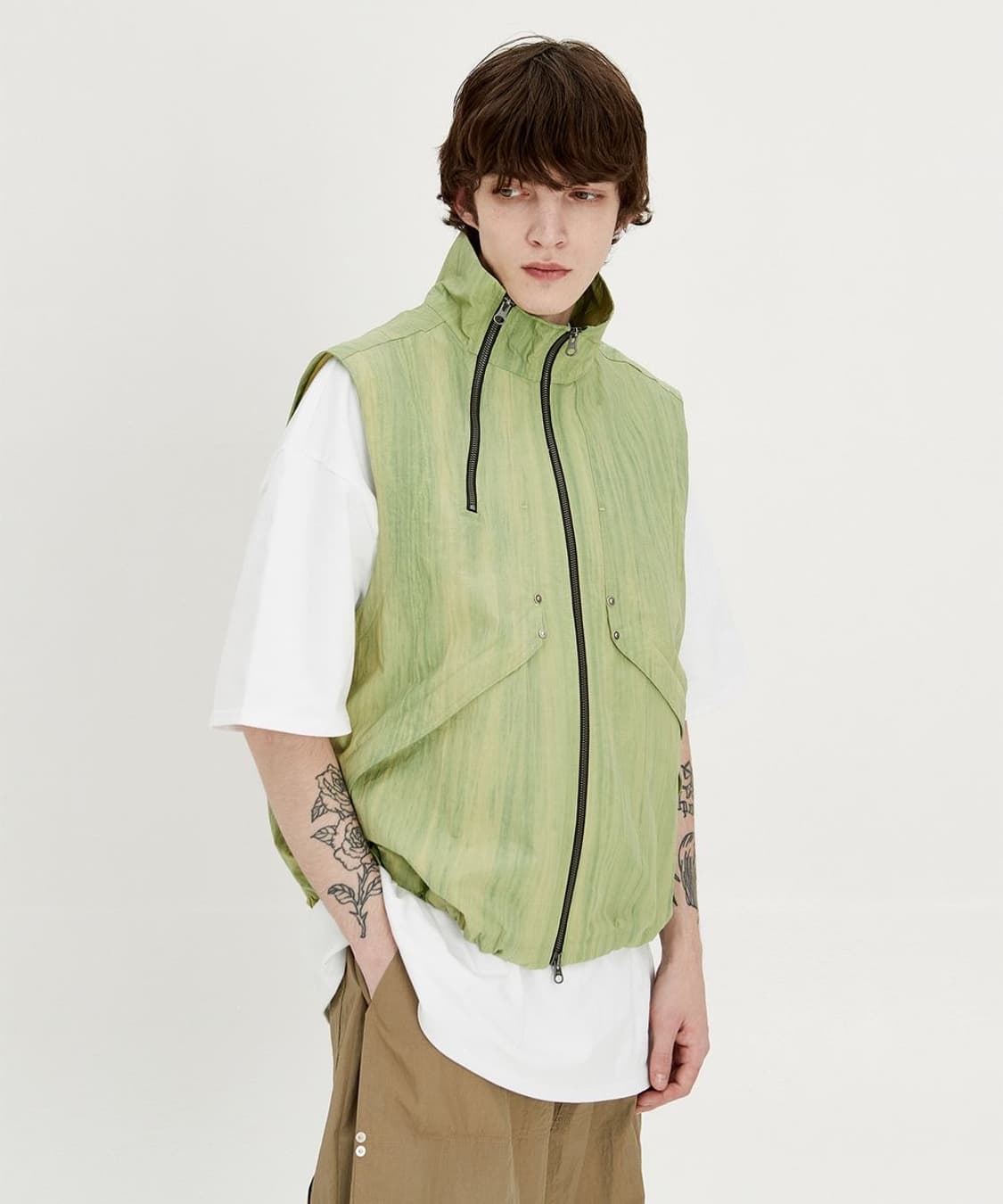 이에이 그린 컬러 지퍼 베스트 조끼 상품이미지1