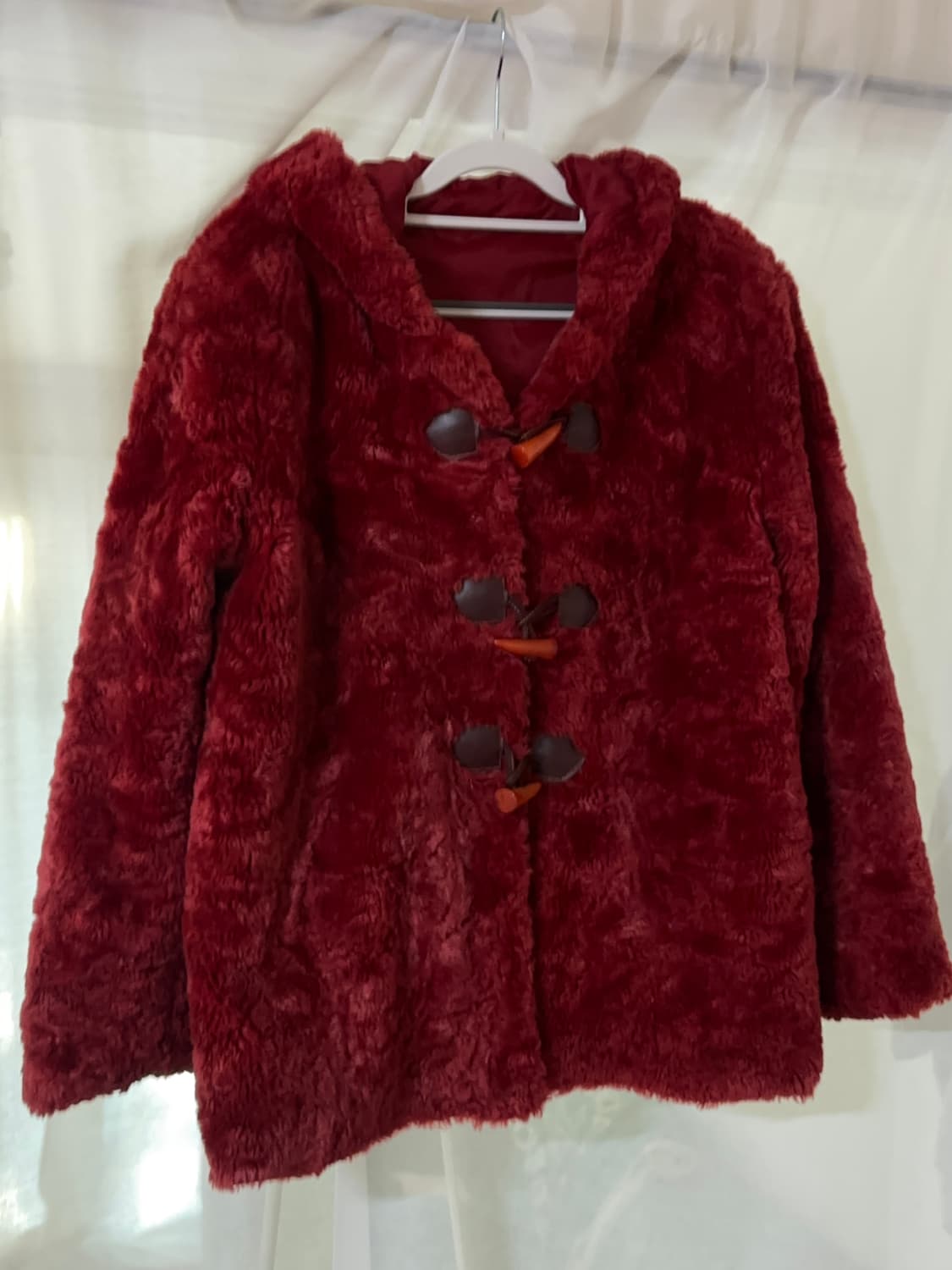 빈티지 레드 후드 퍼 코트 상품이미지1