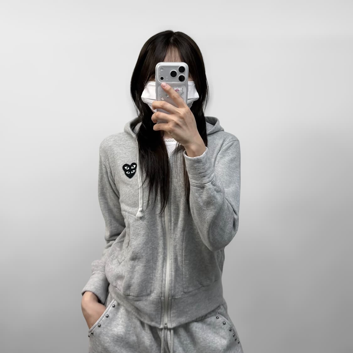 꼼데가르송 더블 하트와펜 후드집업 그레이 상품이미지1