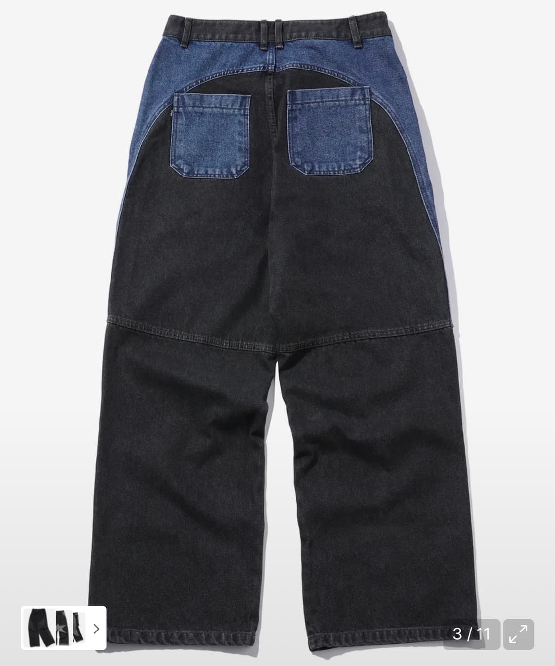 꼼파뇨 믹스드 절개 와이드 데님 팬츠 (인디고블랙) 상품이미지3