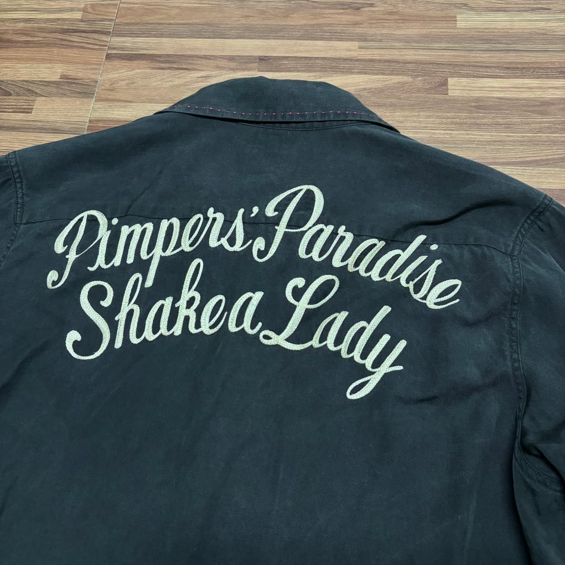 와코마리아 오픈 카라 체인 자수 블랙 볼링 셔츠 셔켓 상품이미지4