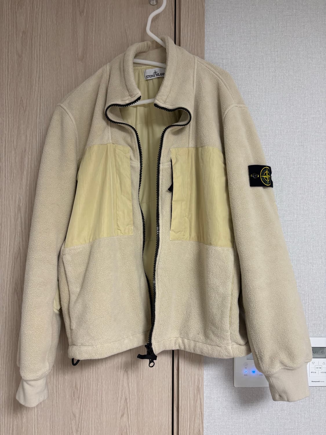 스톤 아일랜드 코튼 파일 나일론-TC 트랙 탑 안티 드롭 오프 화이트 - 상품이미지1