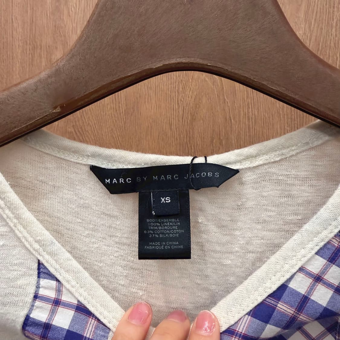 마크 제이콥스 반팔 티셔츠 체크 패치워크 배색 패널 루즈핏 아이보리 상품이미지6