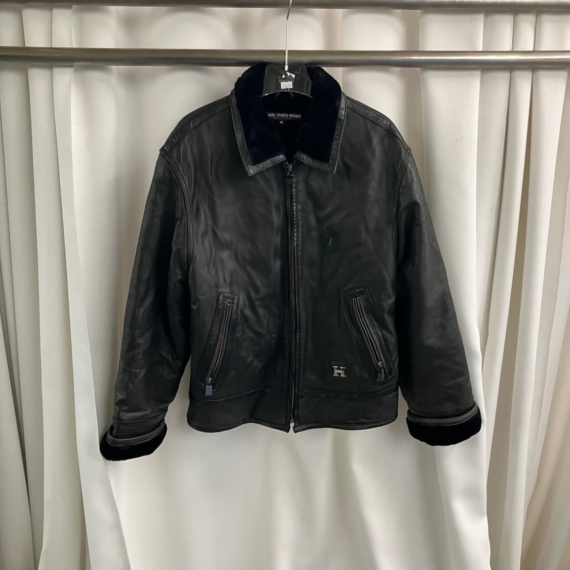 하디 에이미스 블랙 무스탕 레더 자켓 M 상품이미지1