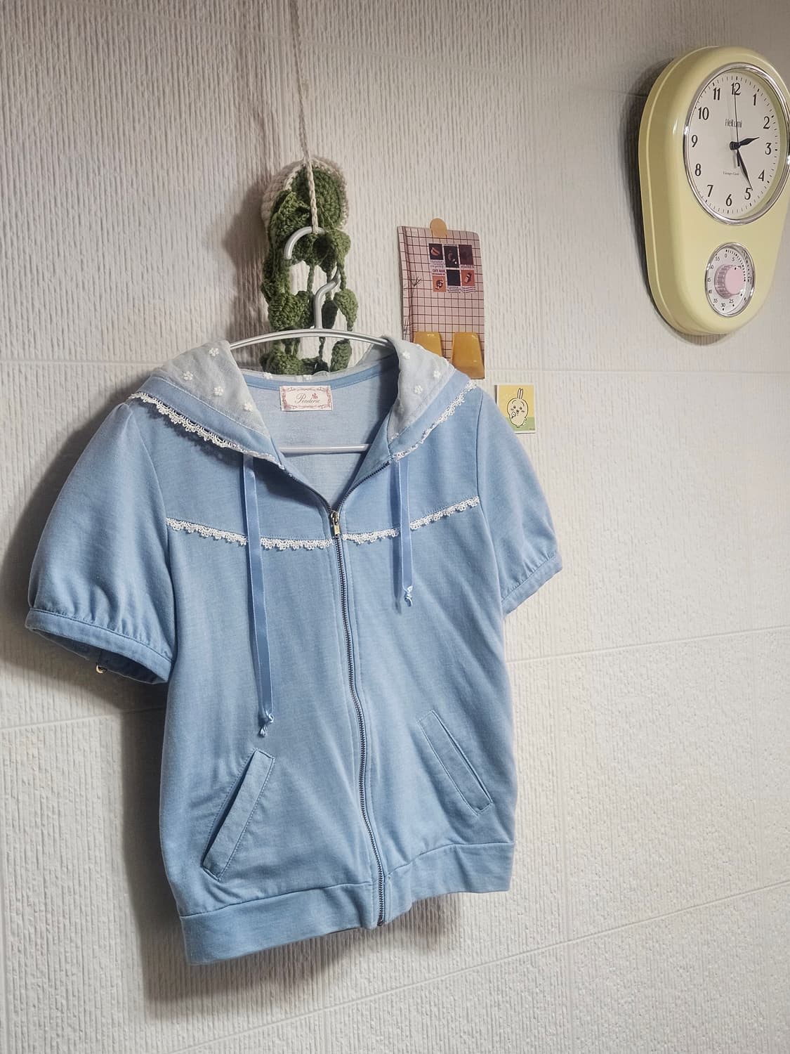 사와코깔 소라색 빈티지 레이스 반팔 후집 상품이미지2