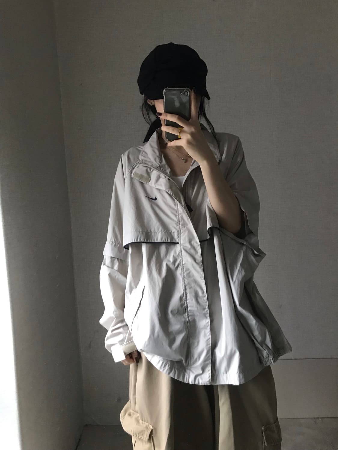 나이키 베이지 투웨이 절개 바람막이 상품이미지5