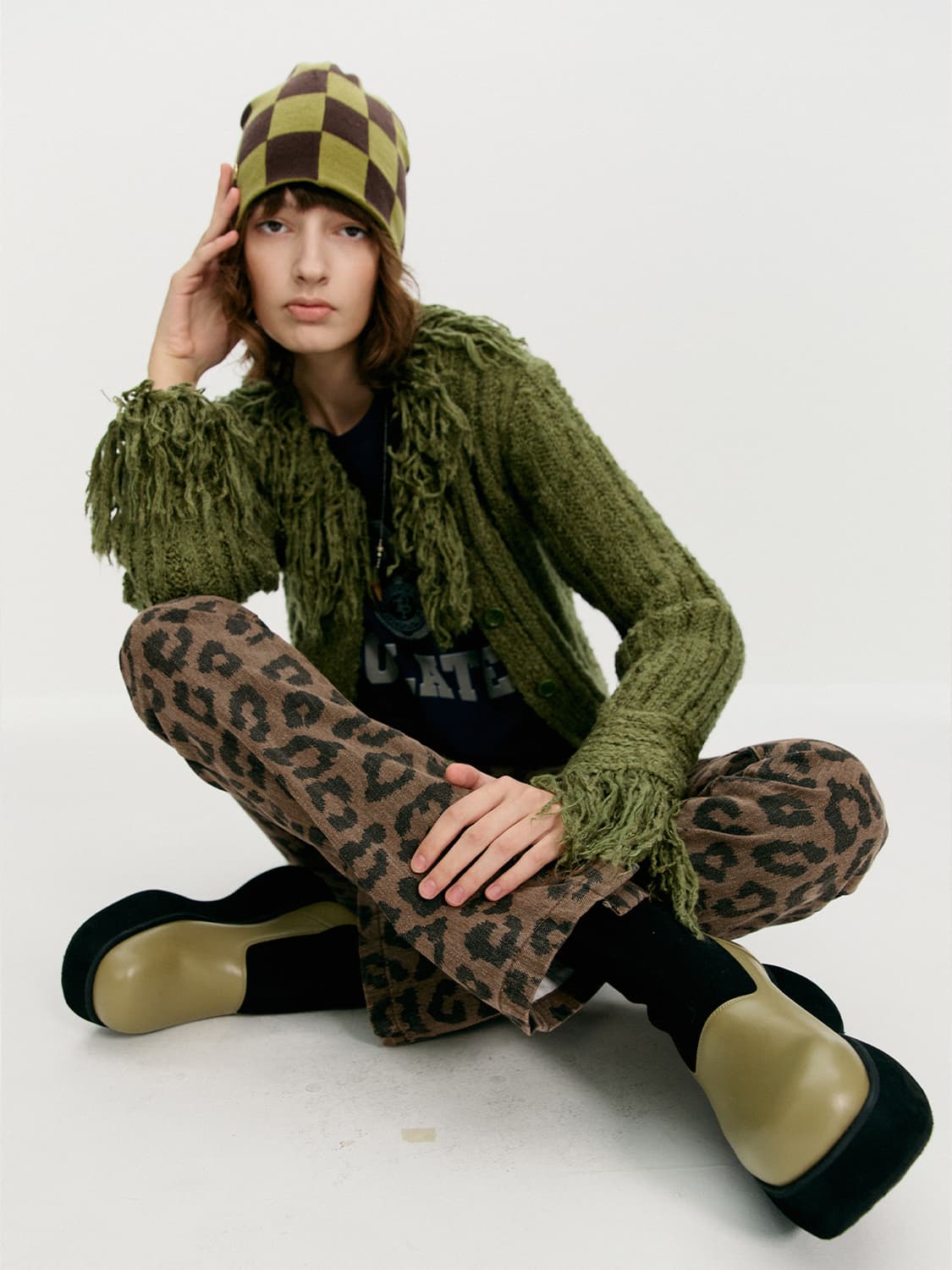 더오픈프로덕트 레오파드 사이드 버튼 스키니 진 바지 브라운 1 상품이미지4