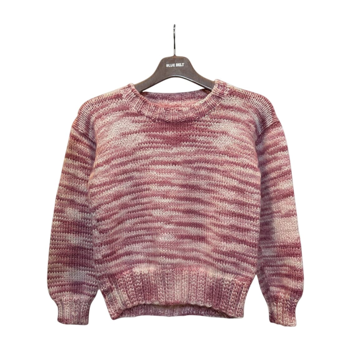 JPN VINTAGE 보카시 크롭 니트 라운드넥 믹스컬러 디테일 핑크 상품이미지1