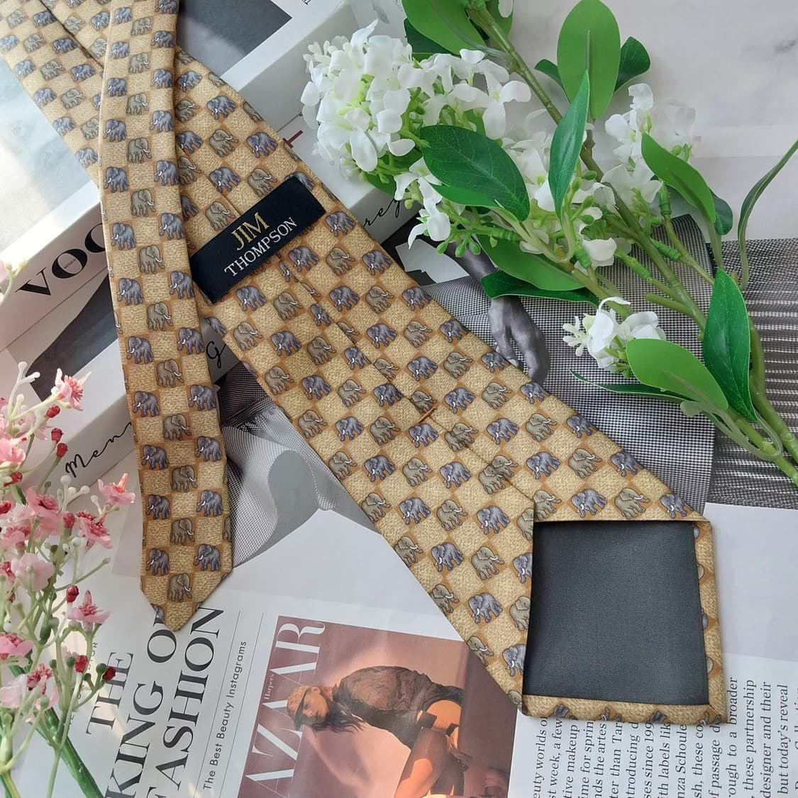 짐톰슨 실크 브라운 코끼리 패턴 넥타이 9.1cm A+등급 K1707
 상품이미지5