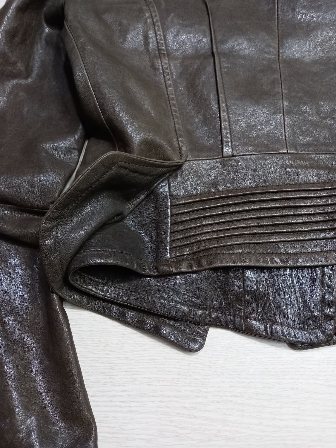 M90 SYSTEM 크롭 바이커 레더자켓 다크브라운 M-989 상품이미지5