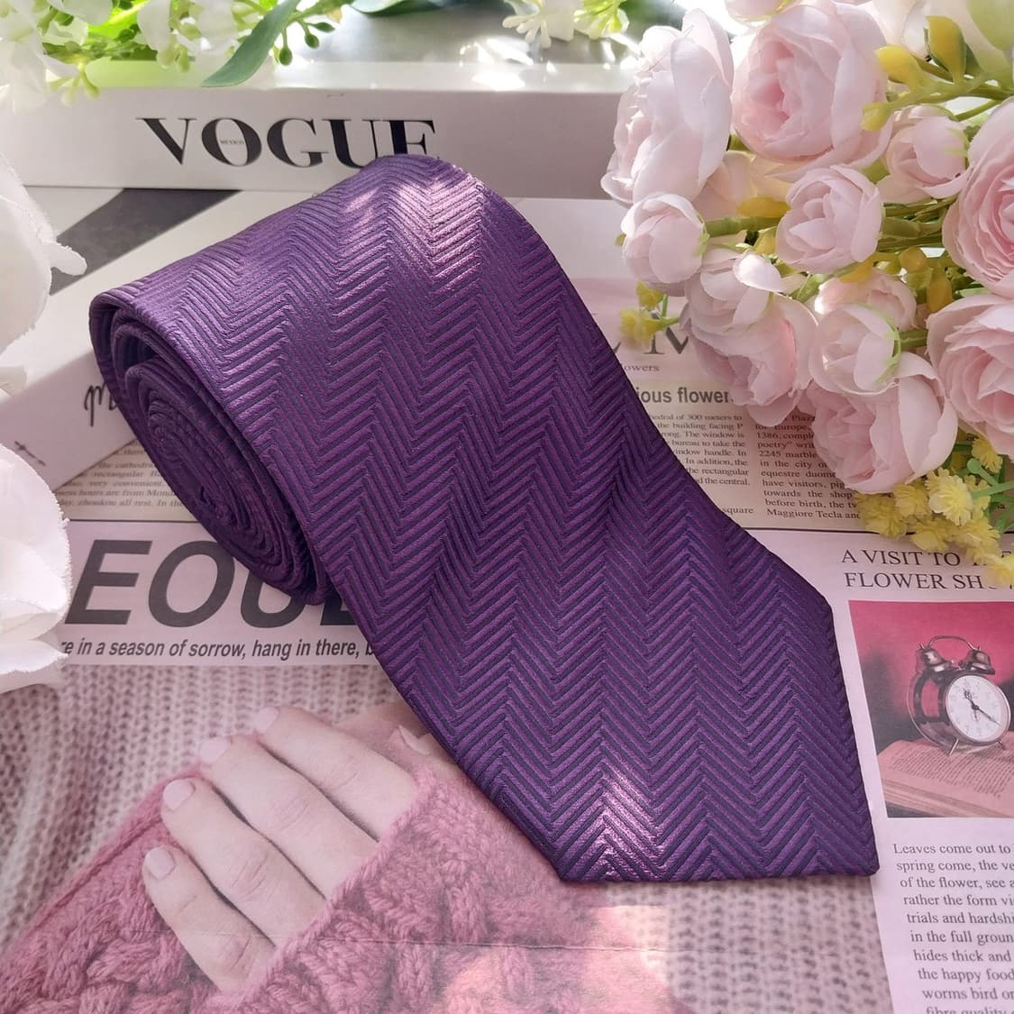 휴고 보스 실크 퍼플 헤링본 넥타이 8.4cm A+등급 K1883
 상품이미지2