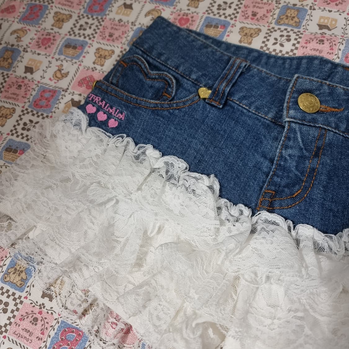 트랄라라(TRALALA) 레이스 프릴 데님 큐롯팬츠 상품이미지3