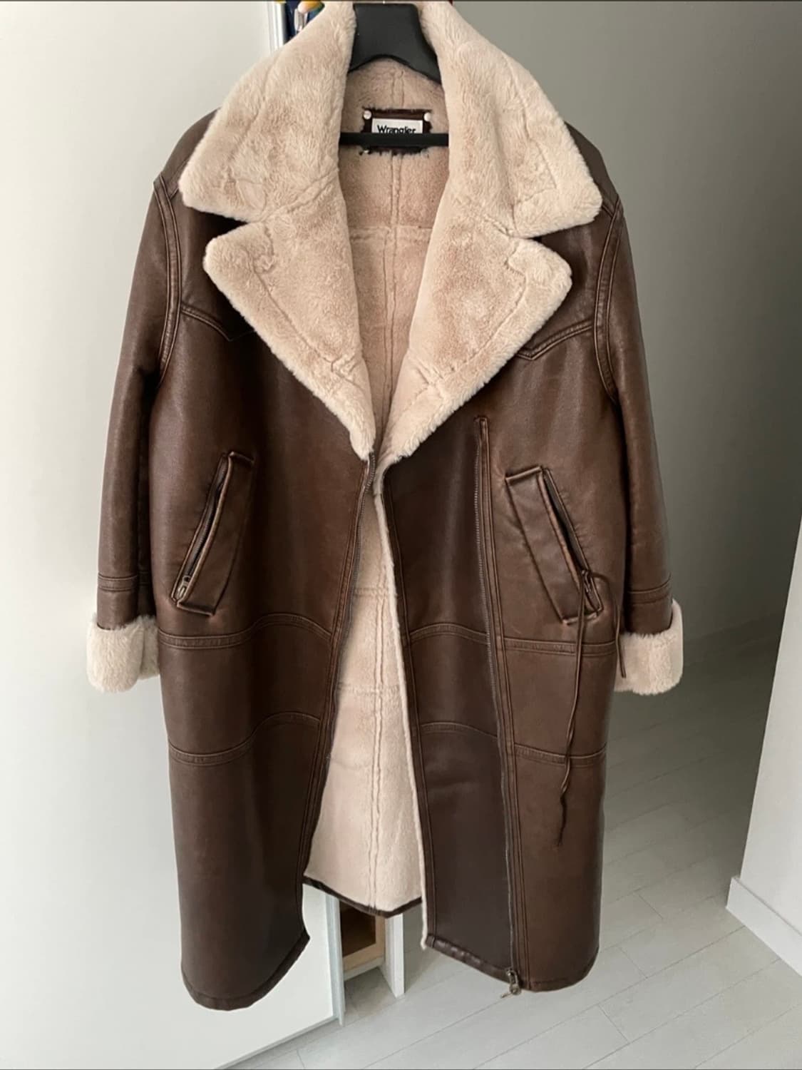 랭글러 우먼즈 하이넥 롱 무스탕 자켓 브라운 M 상품이미지2