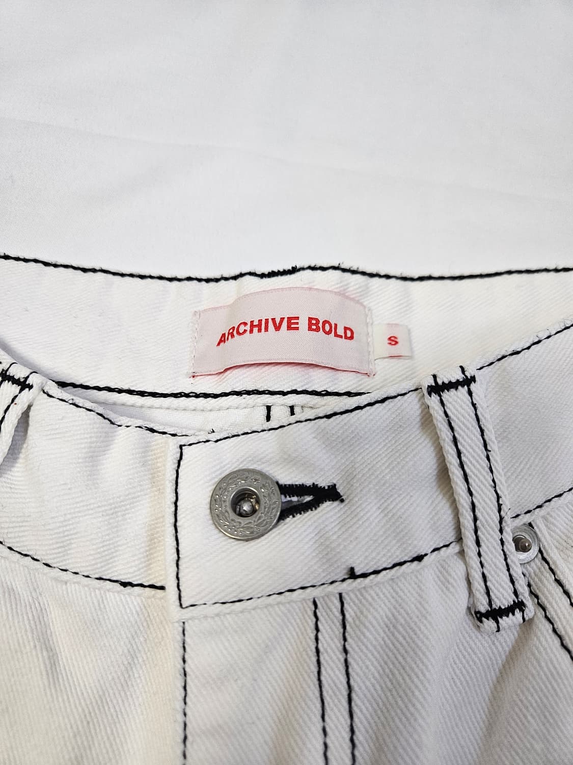 아카이브볼드 더블니 데님팬츠 코튼 카펜더 바지 화이트 S 상품이미지4