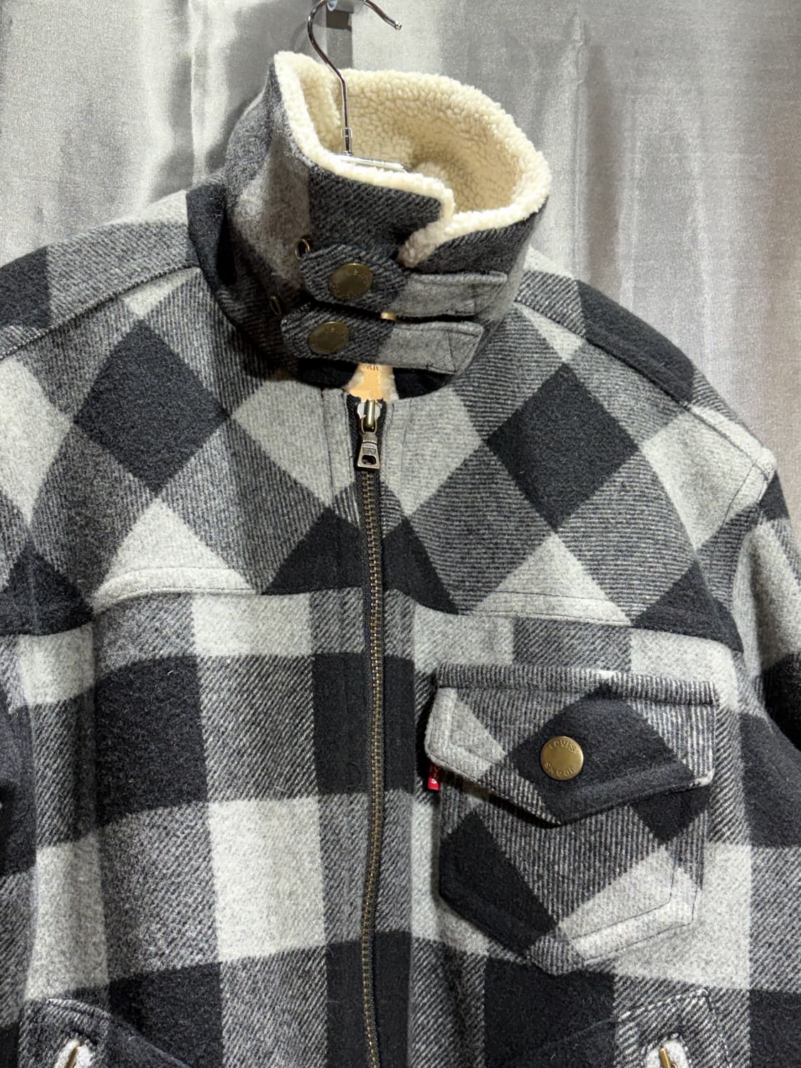 L 리바이스 버튼카라 원포켓 체크 쉐르파 울 자켓 상품이미지6