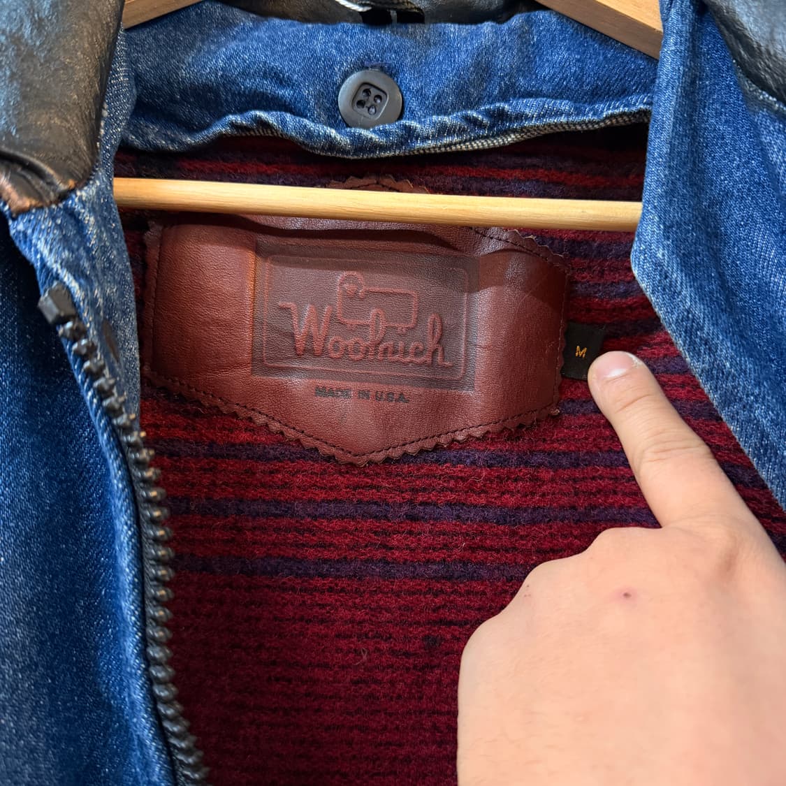 M ~ L 80 ~ 90S USA 울리치 데님 코트 레더 카라 에스닉  상품이미지5