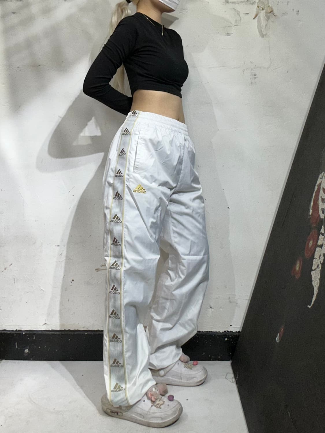 아디다스 화이트 사이드 라인 로고 와이드 트레이닝 바지 트랙 팬츠 M 상품이미지1