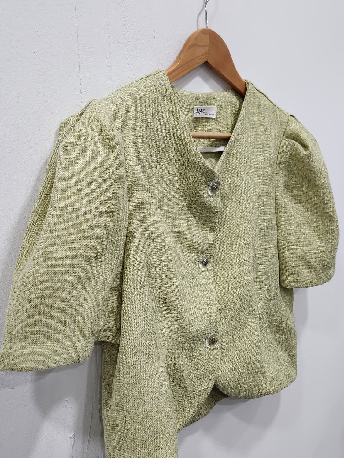 [F] 트위드 퍼프소매 반팔 여름 자켓 연그린 상품이미지3