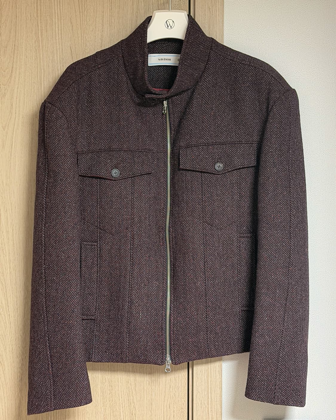 웨이비니스 스퀘어 해링턴 자켓 레드 헤링본2 상품이미지1