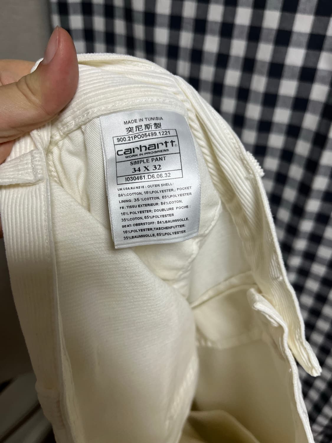 칼하트 WIP아이보리 코듀로이 팬츠 34x32 상품이미지3