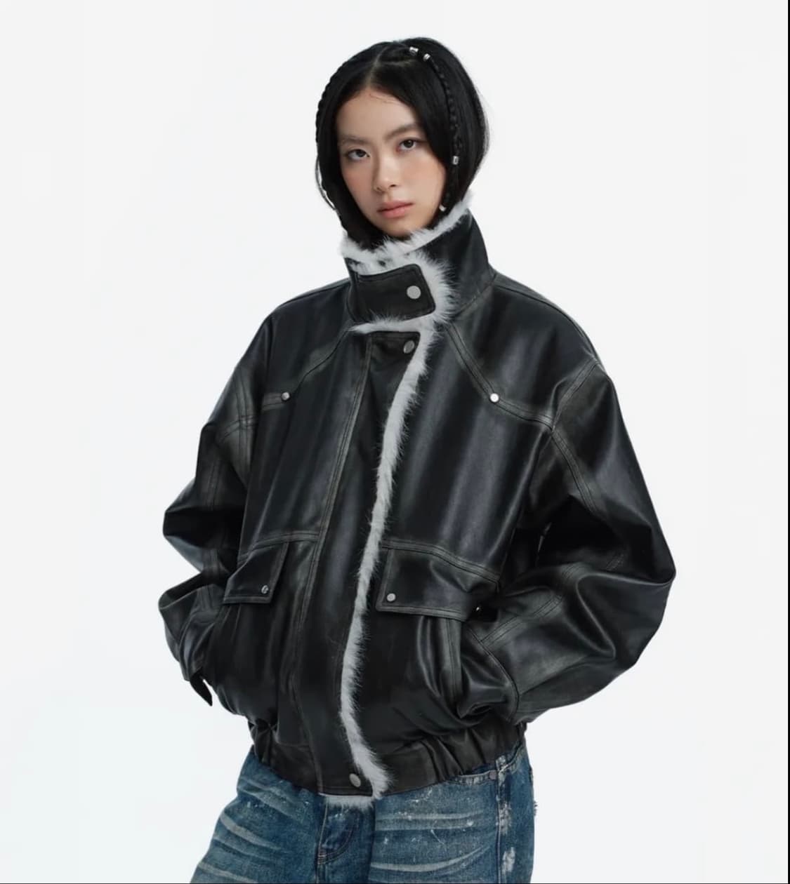 레프넥 워싱레더무스탕자켓그레이  상품이미지1