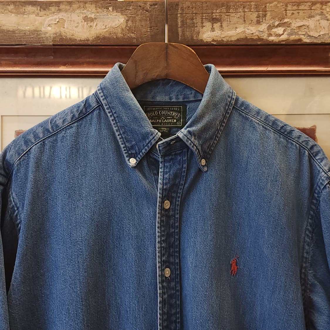 90s 폴로 컨트리 데님셔츠 헤비코튼 포니로고 L 상품이미지4