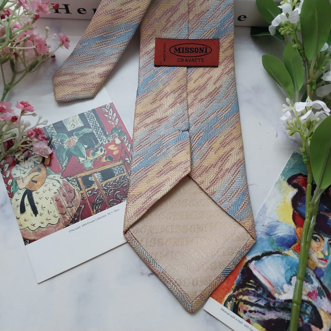 미쏘니 실크 살구톤 지그재그 패턴 넥타이 9.4cm A+등급 K1781
 상품이미지7