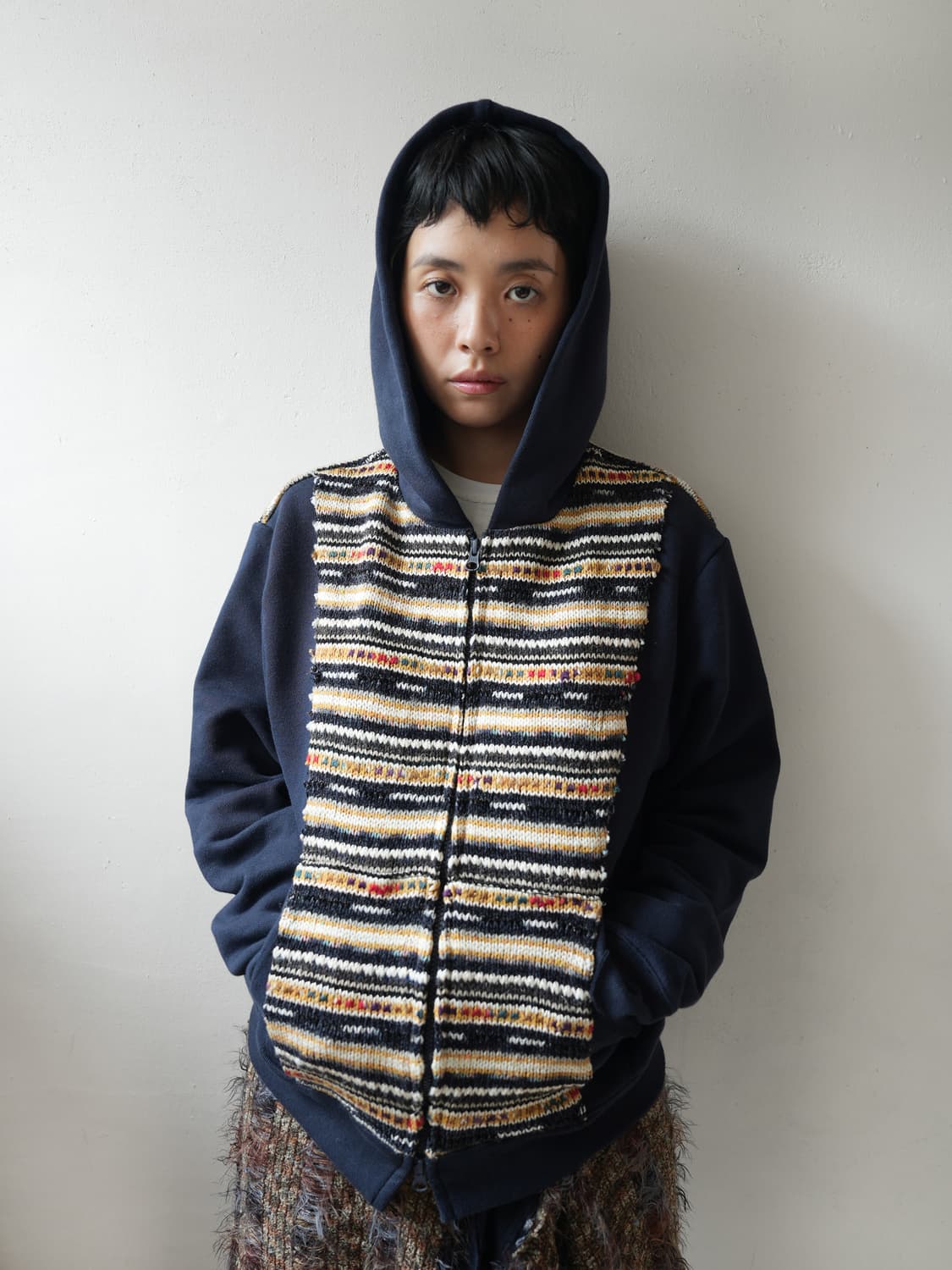 0tape FABRIC BLOCK HOODED ZIP-UP NAVY 상품이미지1