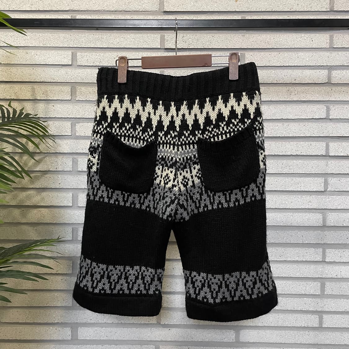 JPN VINTAGE 니트 반바지 노르딕 패턴 스트링 디테일 블랙 상품이미지3