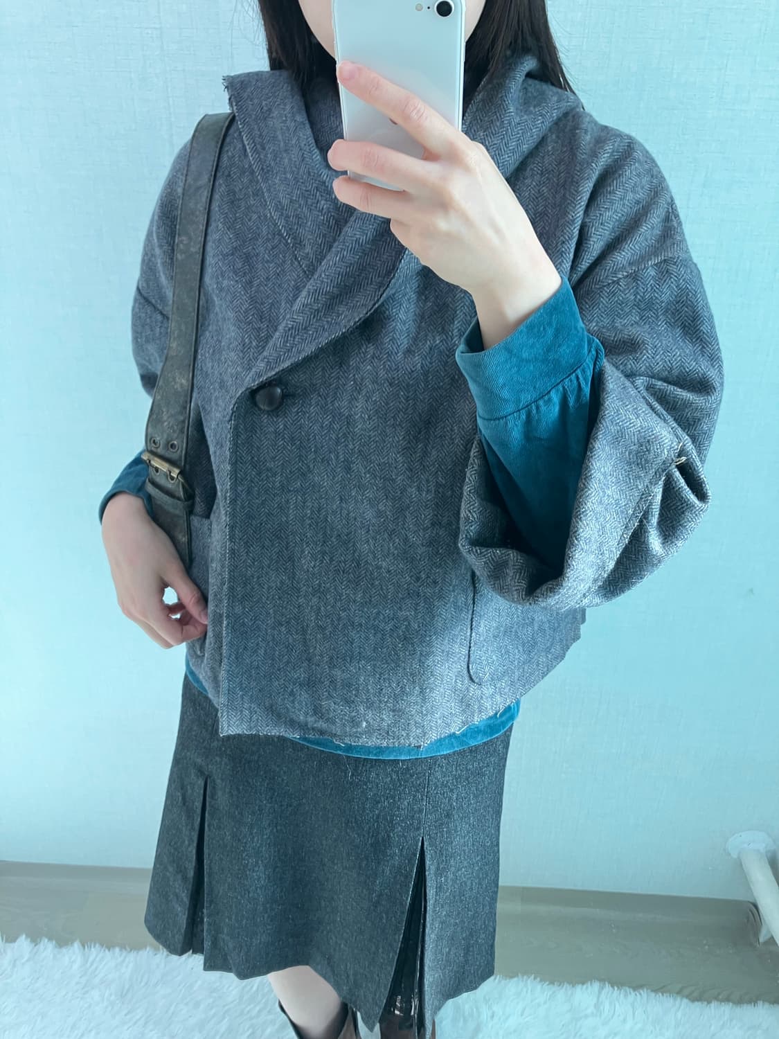 jpn vintage 차콜 후드 숏코트 y2k 스트릿 갸루 펑키 상품이미지4