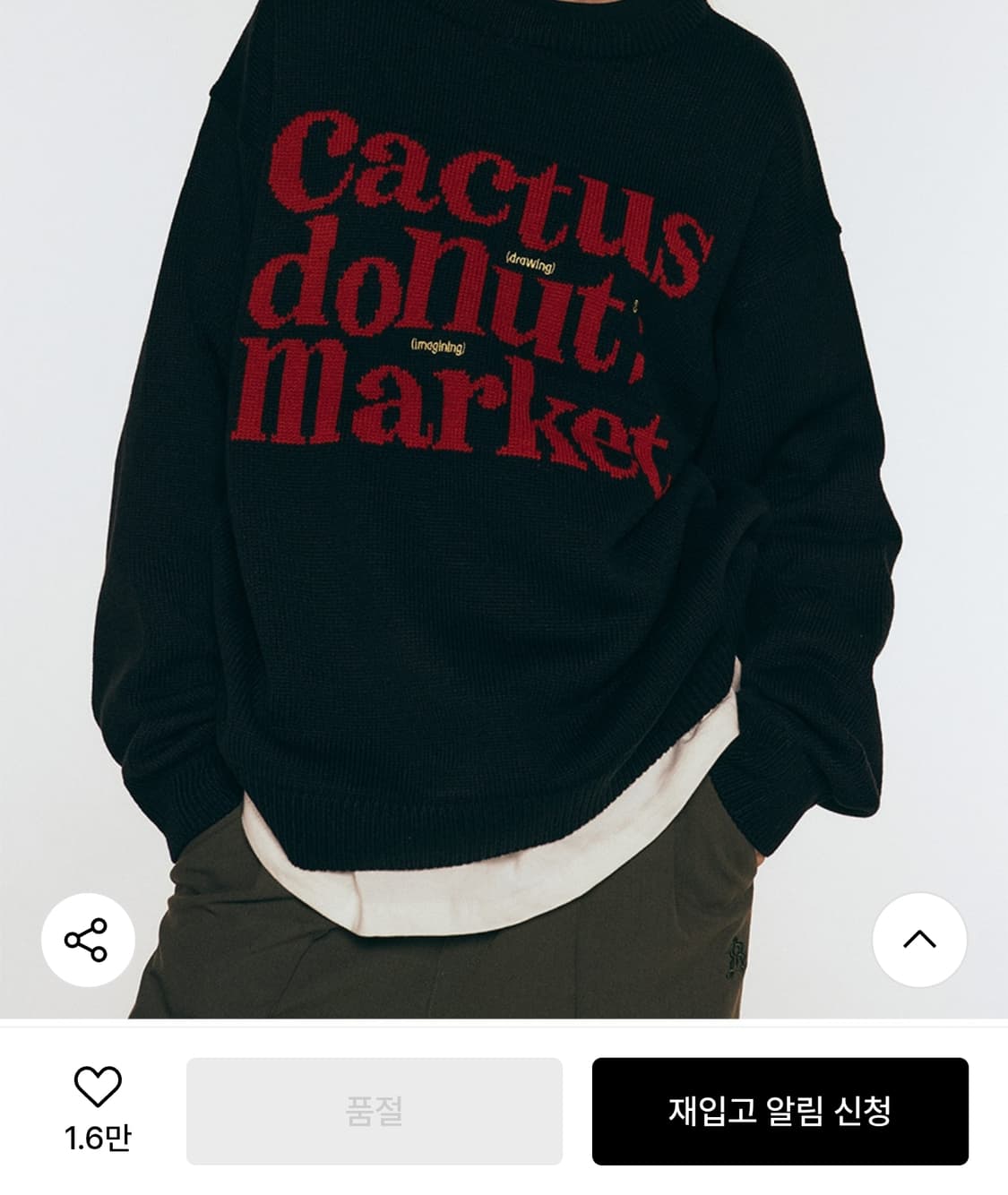 (품절매물) 캑터스도넛마켓 CDM 시그니처로고 니트 블랙 (L) 상품이미지2