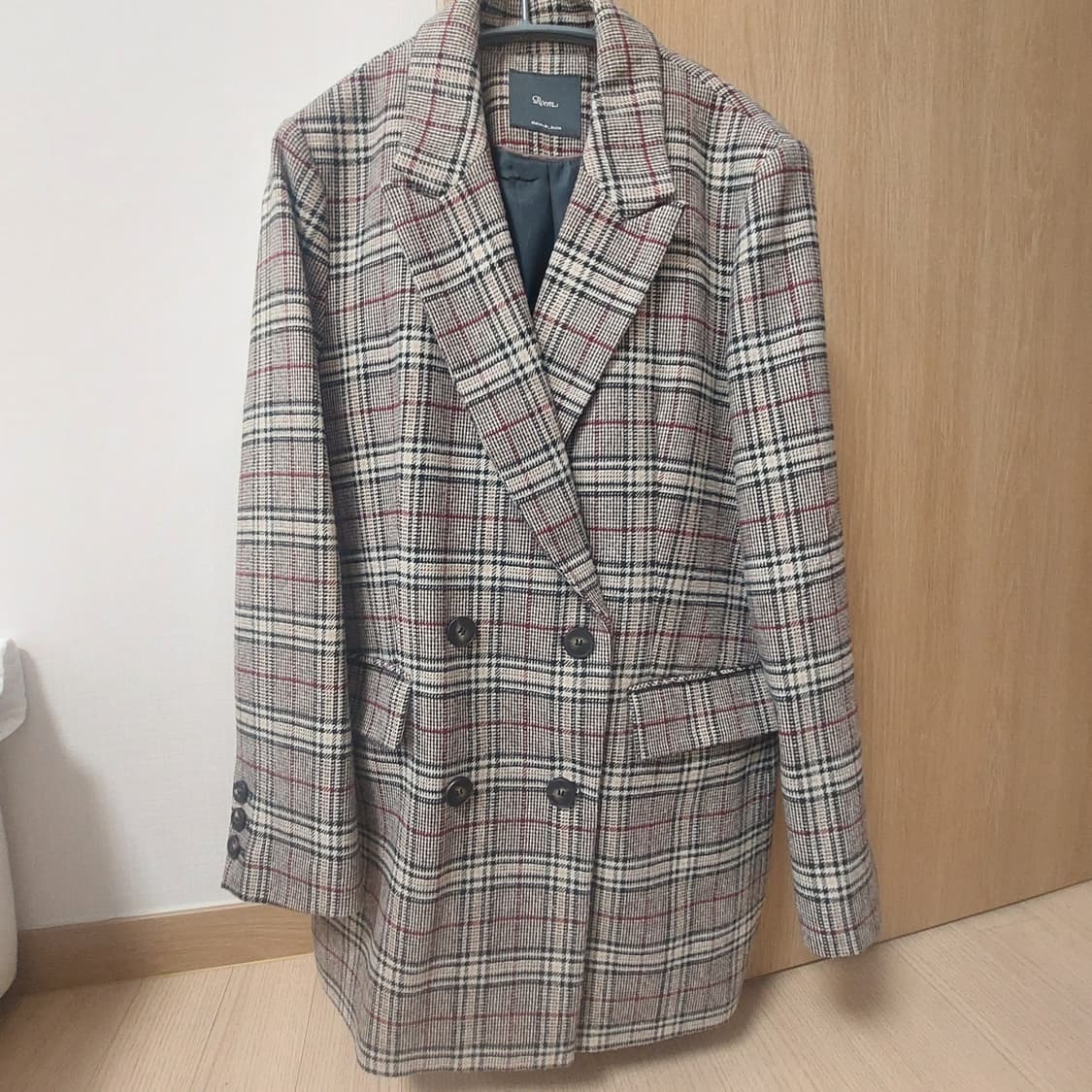 로엠 체크 버튼 더블 자켓 브라운 상품이미지1