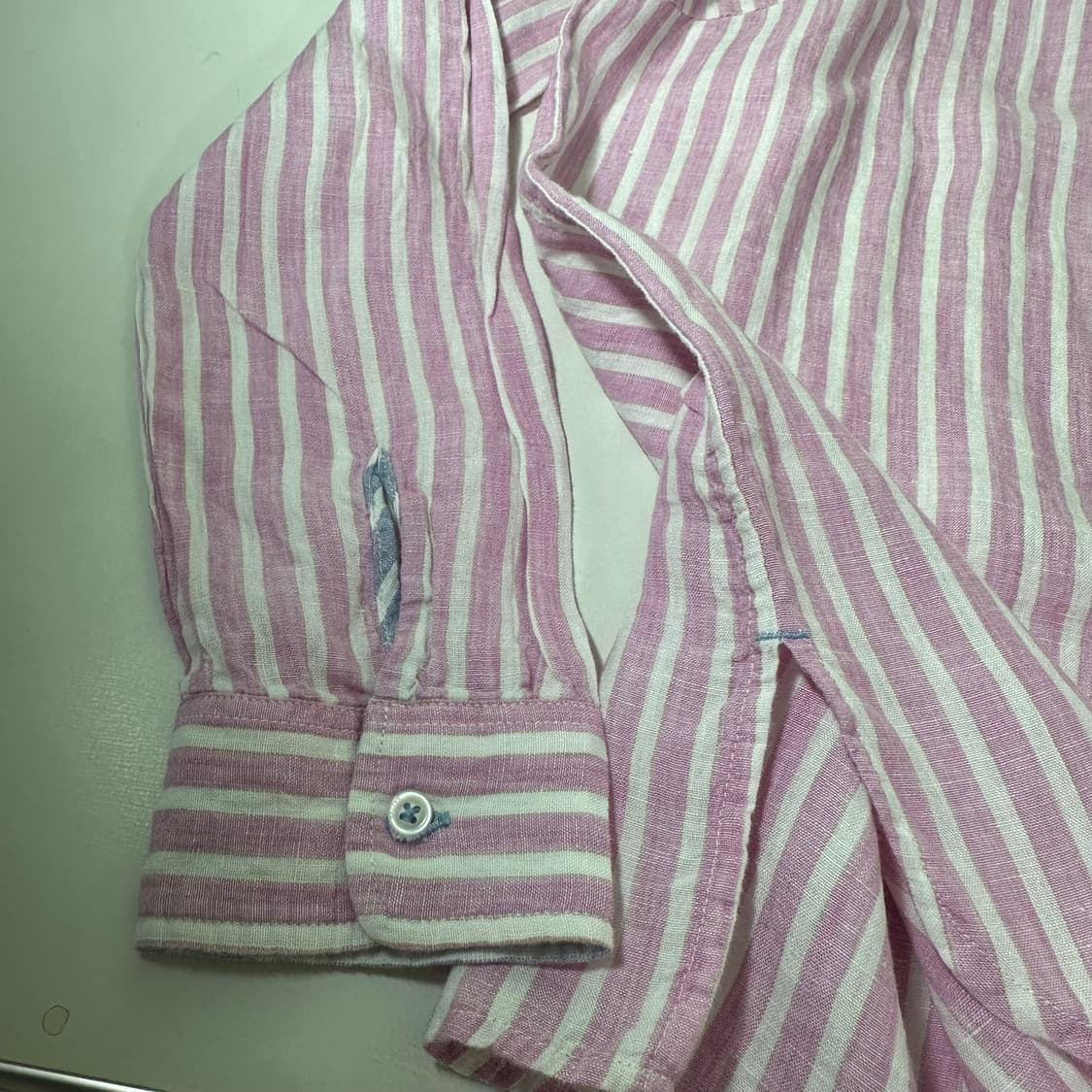 우먼M 헤지스 파스텔핑크 린넨100% 스트라이프 린넨셔츠 상품이미지4