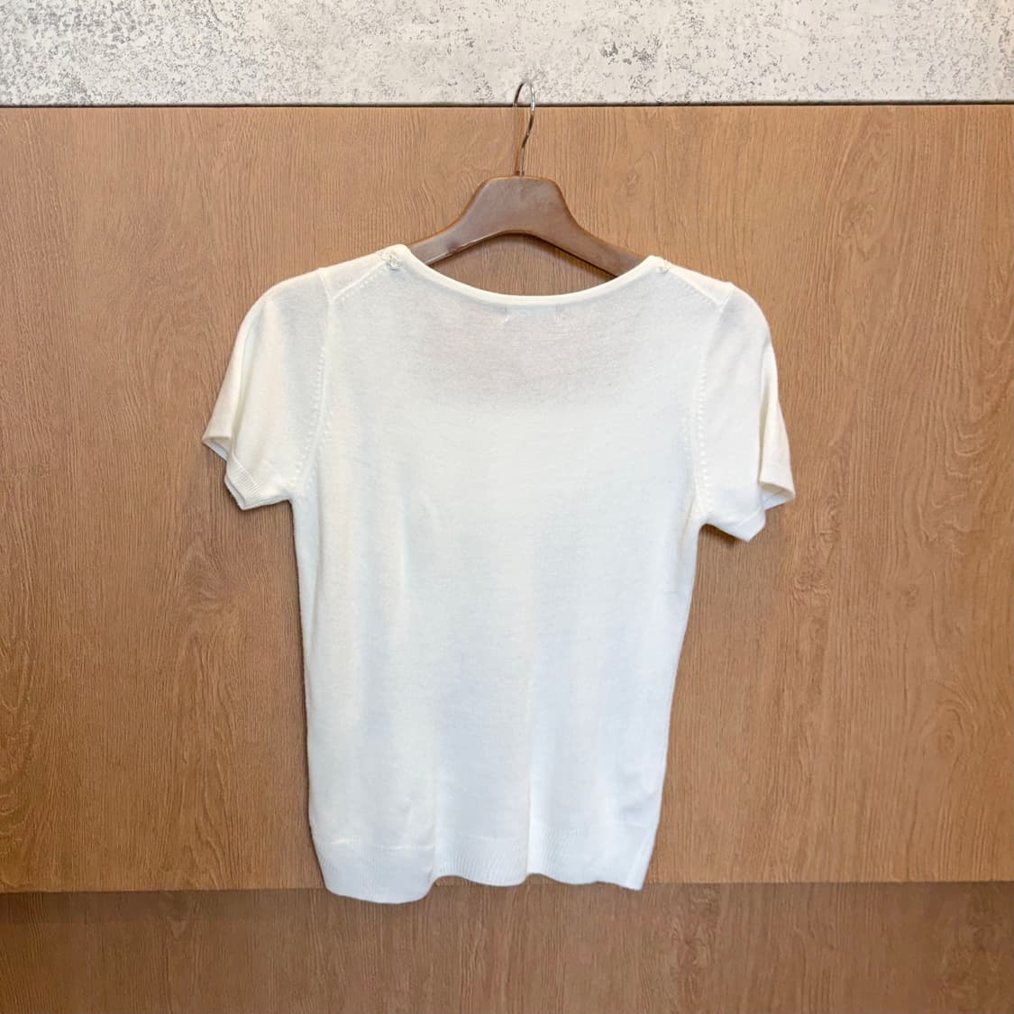 빈티지 라운드넥 반팔 니트 레이스 트림 디테일 아이보리 상품이미지6