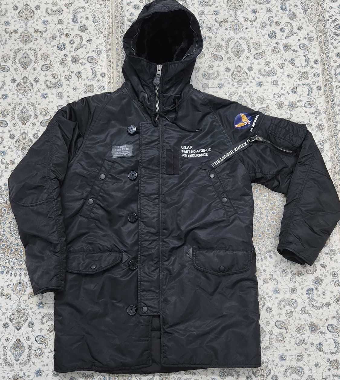 X TONZ 블랙 N3B 야상 후드 퍼 자켓 M 상품이미지1