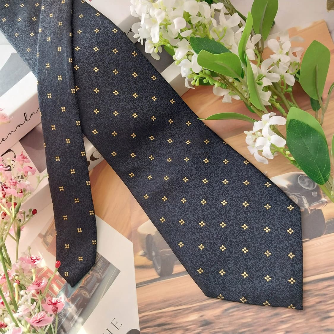 아쿠아스큐텀 실크 네이비 미니 크로스 넥타이 10cm A+등급 K1595 상품이미지3