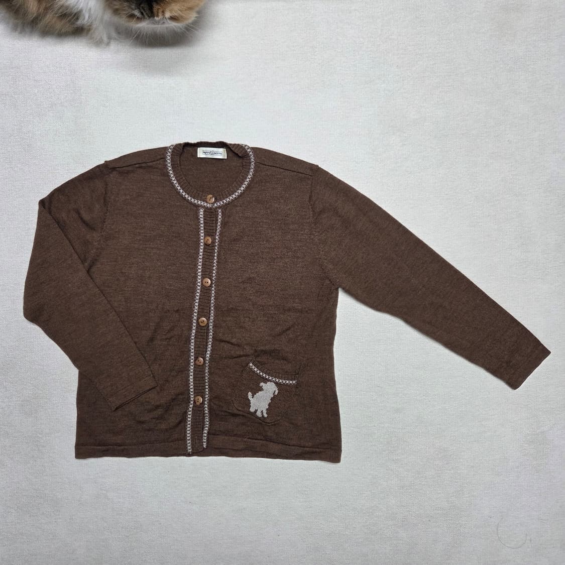 일본 빈티지 강아지 자수 포켓 가디건 상품이미지1
