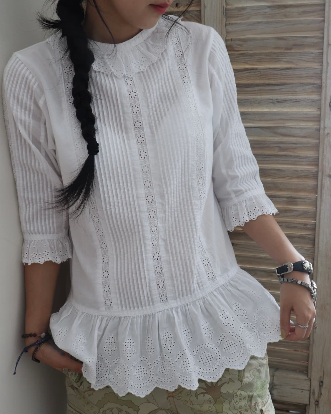 [Beams Boy] Frill Lace Pintuck Blouse 상품이미지7