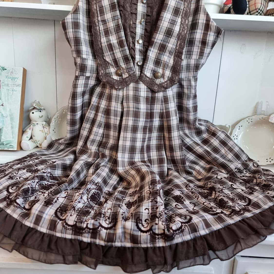 axes femme(악세즈팜므) 모카브라운 체크 원피스 상품이미지4