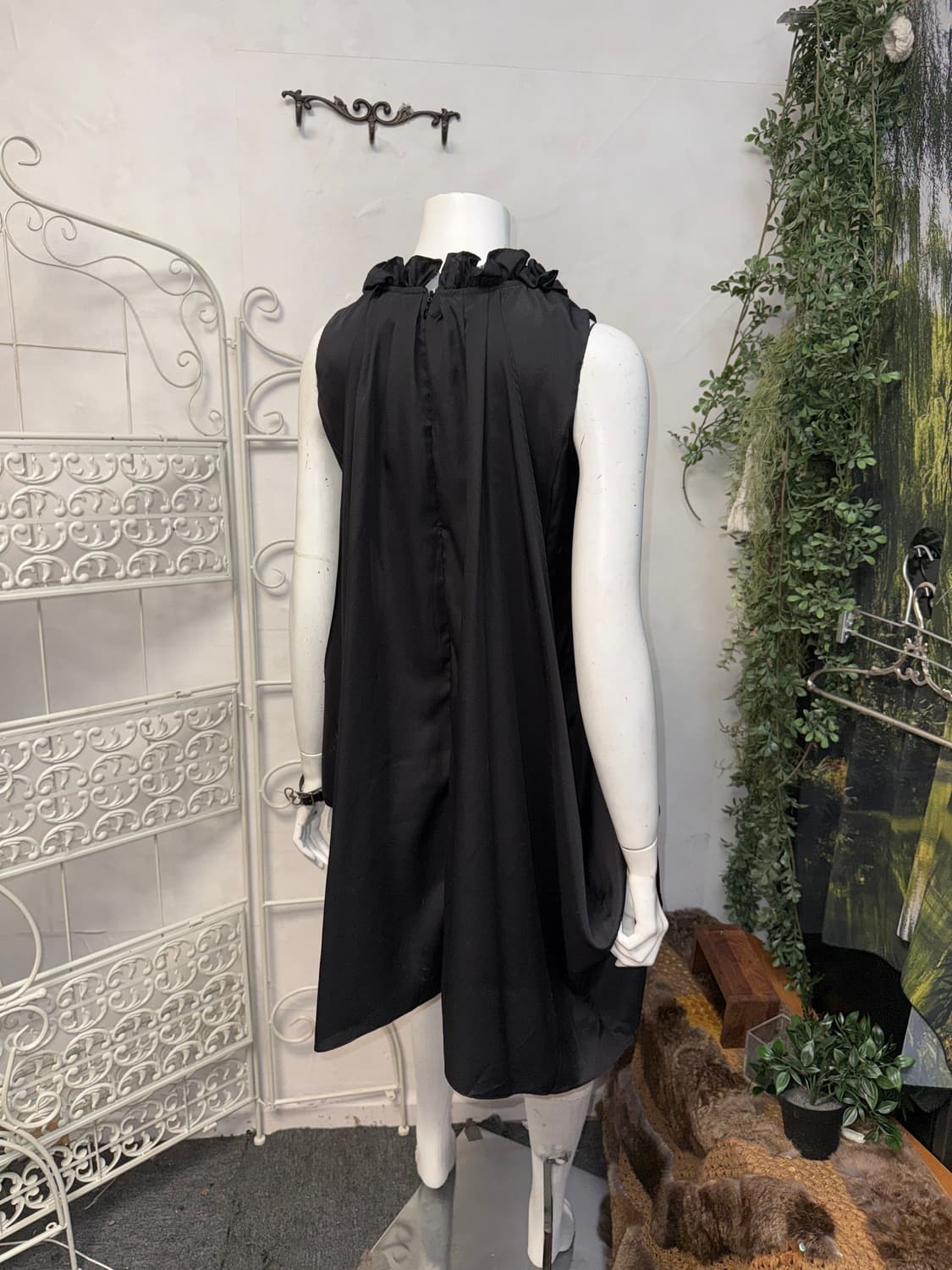 Black satin ruffle shirring layered ops 상품이미지7