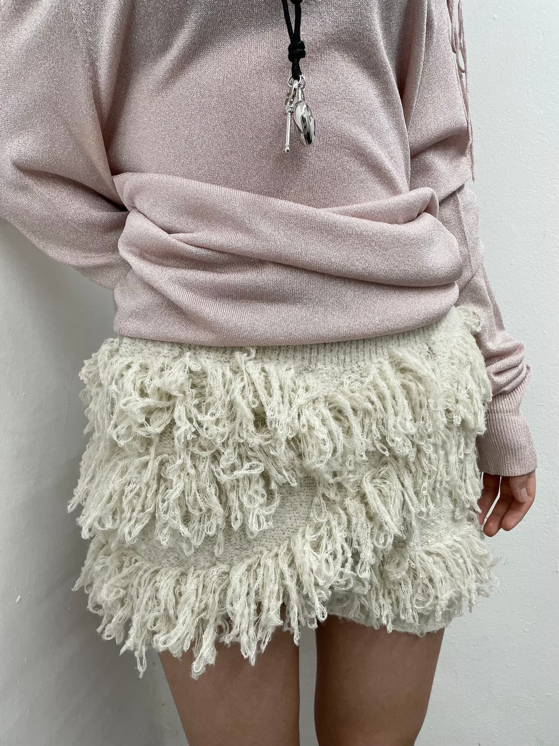 헤어리 퍼 프릴 니트 스커트 상품이미지2