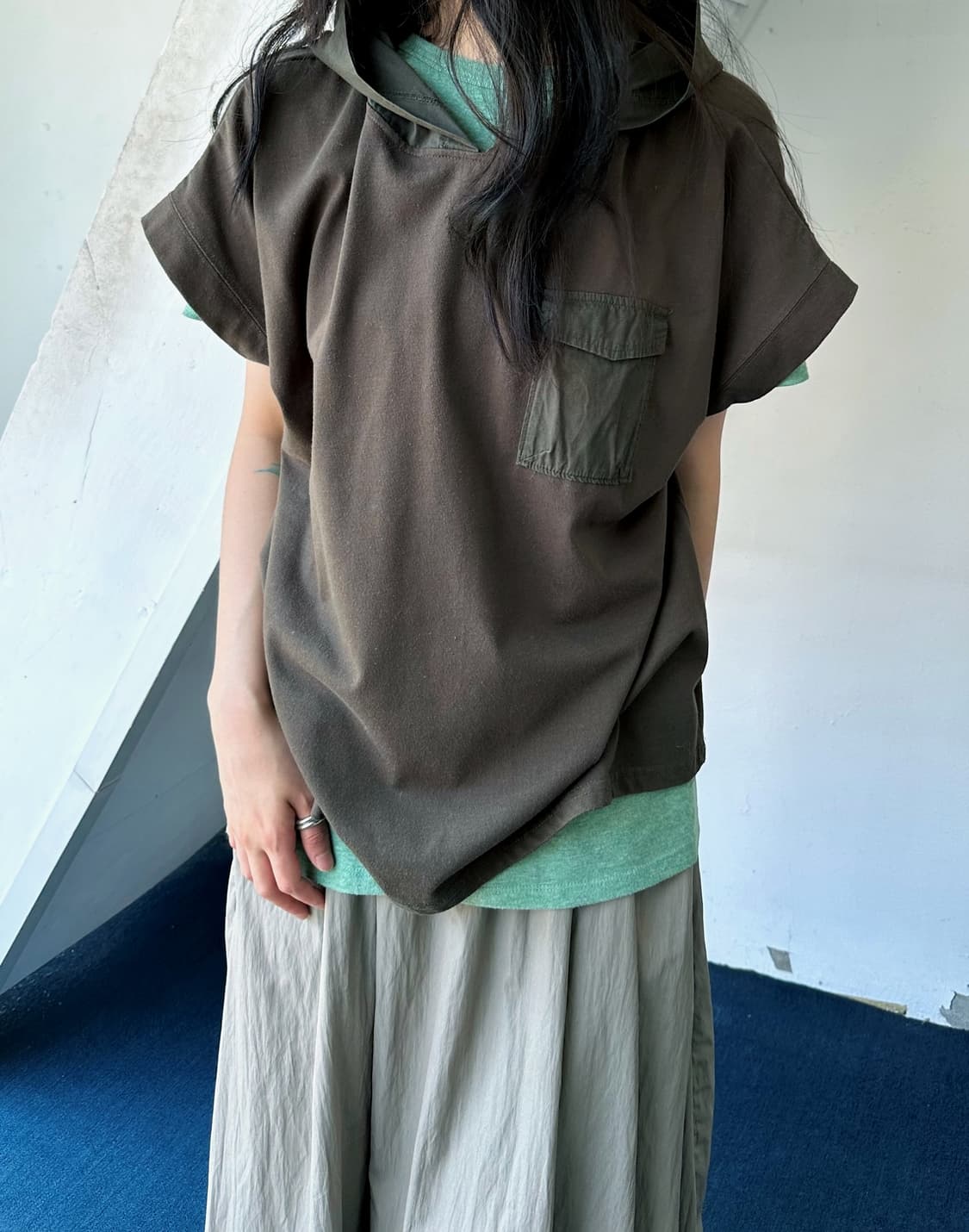 Wide design hooded pullover top 상품이미지7