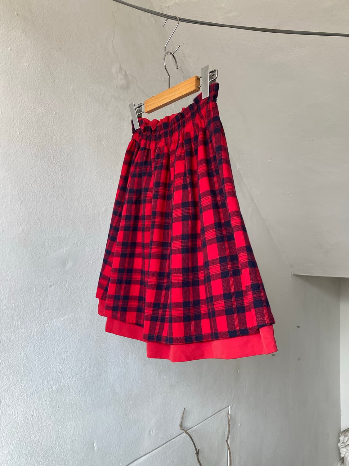 레드 타탄 체크 울 레이어드 스커트 상품이미지4