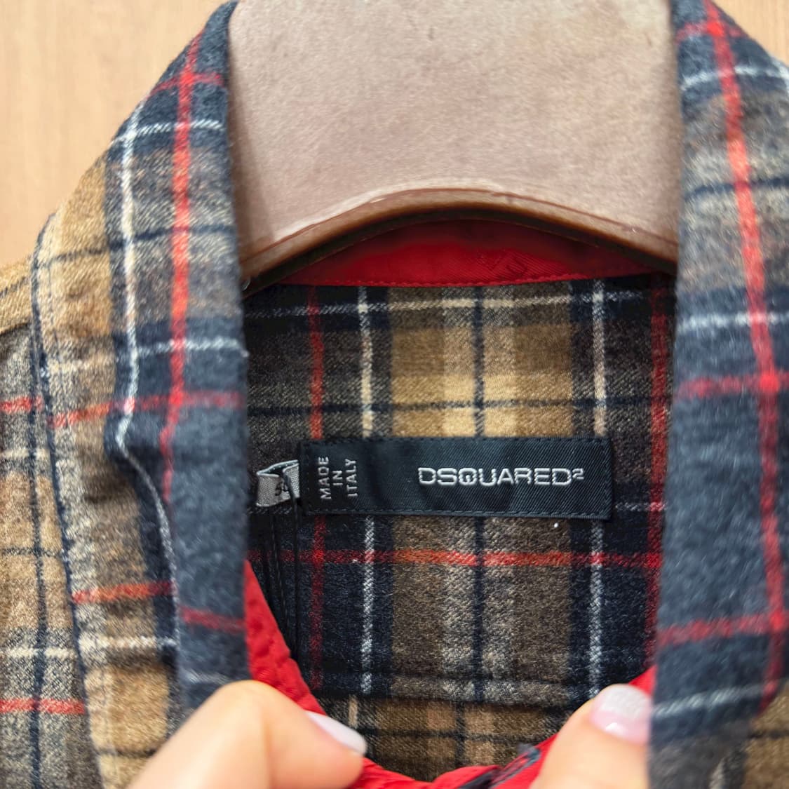 디스퀘어드2 체크 셔츠 스타 스터드 가죽 스트랩 디테일 브라운 네이비 상품이미지8